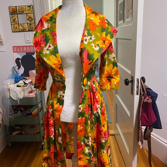 TRASHY DIVA Sz 4 Kelly Cutaway Coat Dress Mod 1960s Dayglow Floral Print 60s - Picture 2 of 7